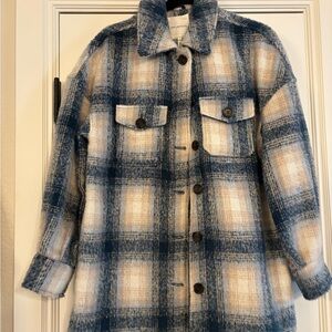 Avec Les Filles Blue and Cream Checkered Shacket